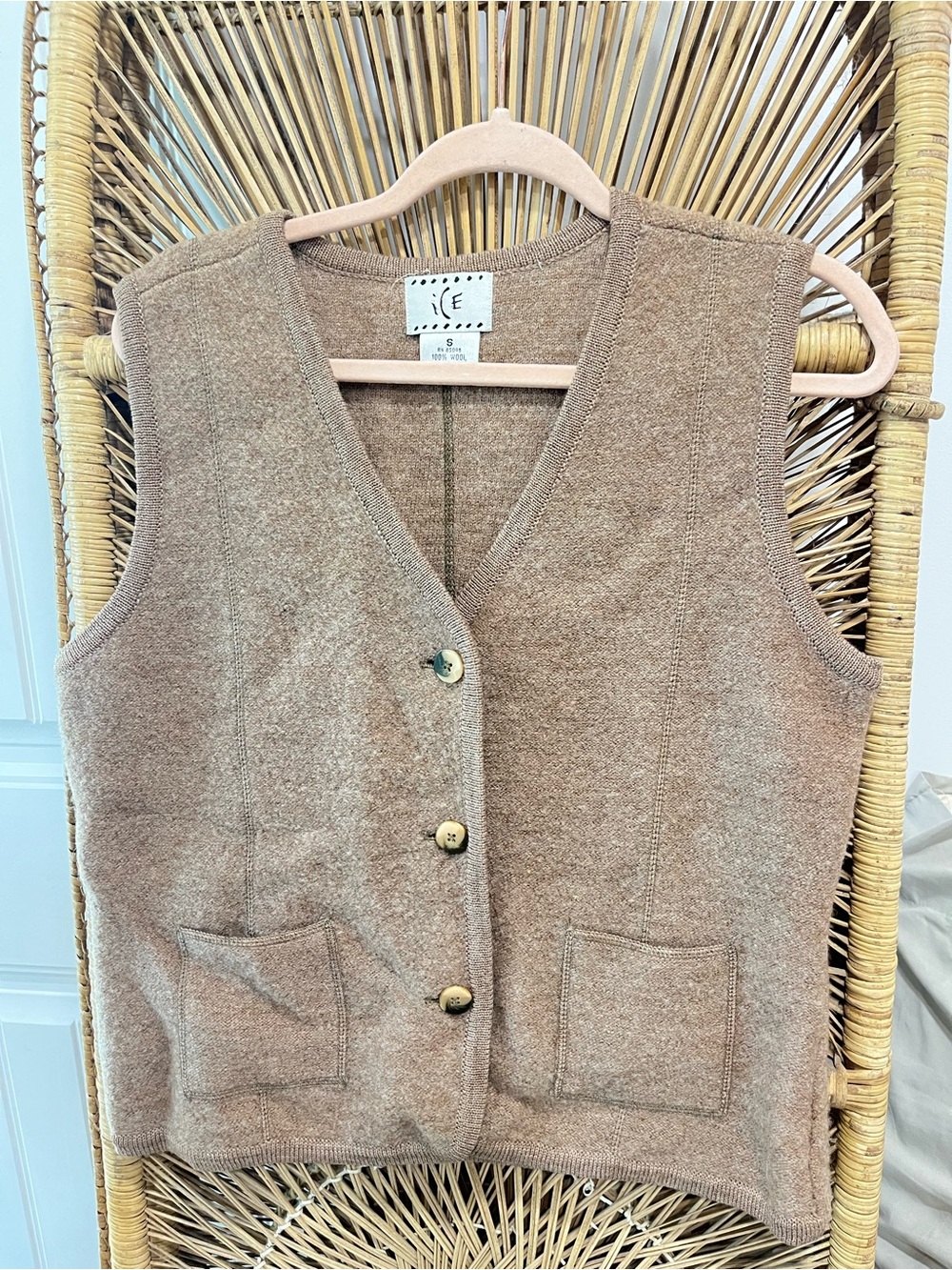 Vintage Wool Knit Button-Front Vest in Taupe